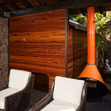 Timber Framed Cabana with Stone Accent Wall