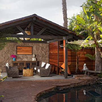 Timber Framed Cabana with Stone Accent Wall
