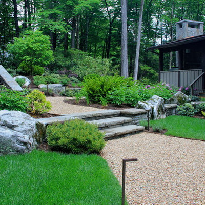 Design ideas for a traditional hillside gravel lawn edging in Charlotte.