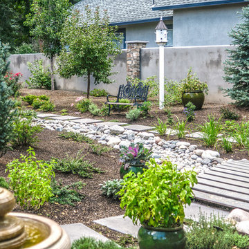 Traditional Landscape with Patio, Water Feature