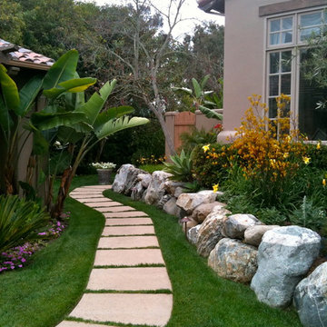 tropical, mediterranean, colorful planting, pool, palapas
