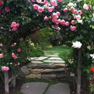 Idee per un giardino formale chic in ombra di medie dimensioni e dietro casa con un ingresso o sentiero e pavimentazioni in pietra naturale