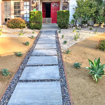Walkways Installation--Concrete Pavers with River Rocks
