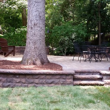 Walkways, retaining walls, patio with fire pit!