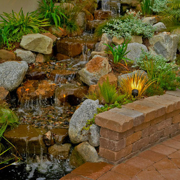 Waterfall Against Paving Stone Wall