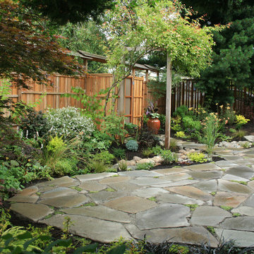 West Seattle Eco-friendly Home: rain garden and patio
