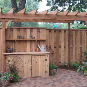 Wood Fence and Potting Bench