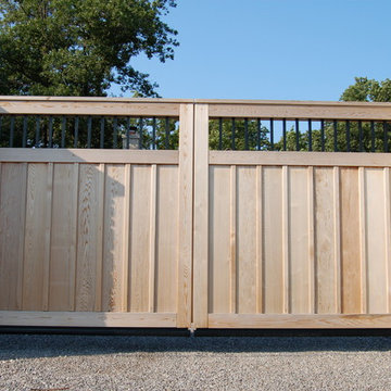 Wooden Swing Gate in Masonry Columns