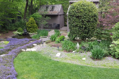 ワシントンD.C.にあるお手頃価格の広い、春のトランジショナルスタイルのおしゃれな裏庭 (庭への小道、日陰) の写真
