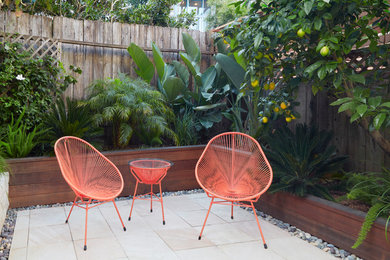 Ejemplo de jardín de secano minimalista de tamaño medio en patio trasero con adoquines de hormigón y exposición parcial al sol