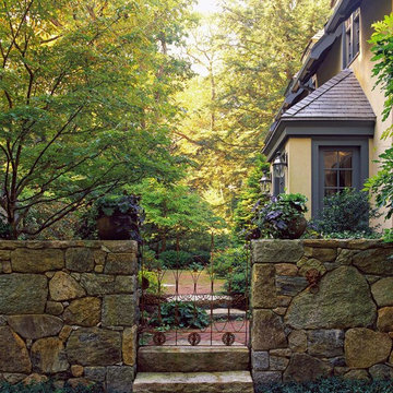 Wrought-Iron Gate and Brick Path