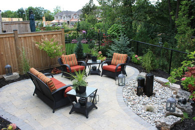 Inspiration for a small contemporary back garden in Toronto with brick paving.