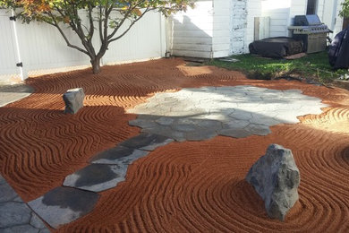 This is an example of a mid-sized modern backyard brick landscaping in Dublin.