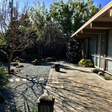 Zen Japanese garden redesign with CA native and drought tolerant plants.