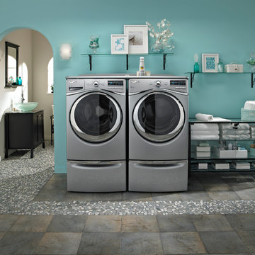 Beachside Cottage Style Laundry Room with Whirlpool Appliances