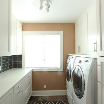 Compact Laundry Room with Maximum Storage with Side by Side Washer & Dryer