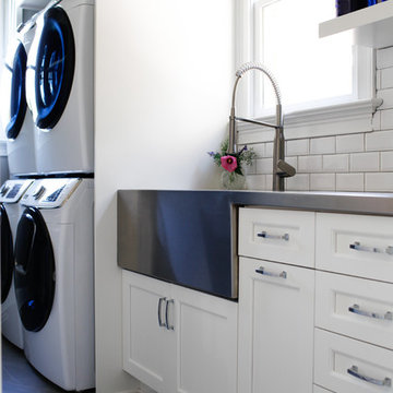 Family kitchen, laundry, and bathrooms