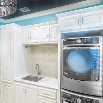 From Dated Striped Wallpaper to Caribbean Blue Glam:  A Dream Laundry Room