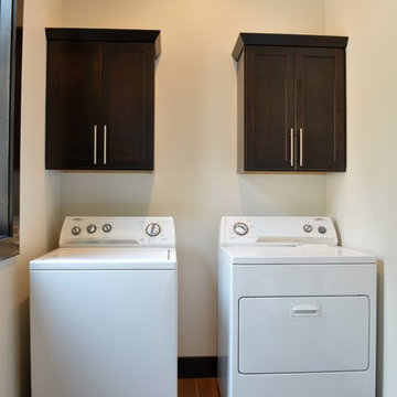 Gray and Brown Transitional Style Laundry Room