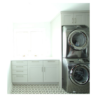 grey stackable washer and dryer