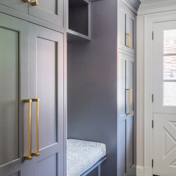 Grey White and Gold Mudroom Renovation