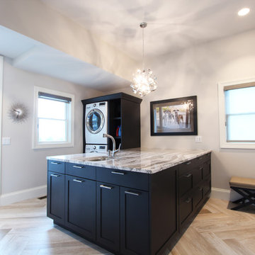 Herringbone Tile Floor in Large Laundry Room