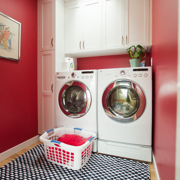 75 Red Laundry Room with White Cabinets Ideas You'll Love - December ...
