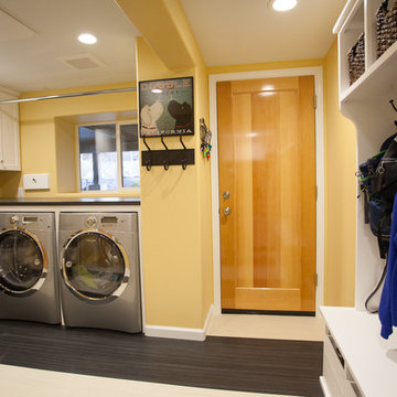 Laundry and mud room with custom dog wash