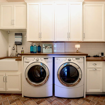 Laundry Room w/ Custom Wood Countertops, Tile Backsplash, Phone Charging Station