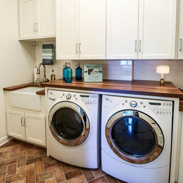 Laundry Room w/ Custom Wood Countertops, Tile Backsplash, Phone Charging Station
