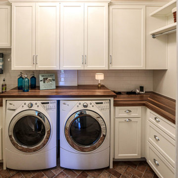 Laundry Room w/ Custom Wood Countertops, Tile Backsplash, Phone Charging Station