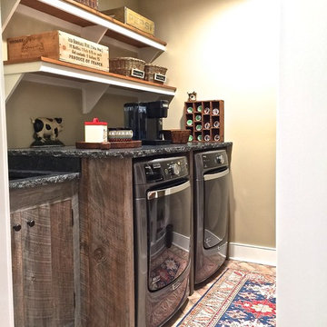 Laundry Room with custom barn board cabinetry