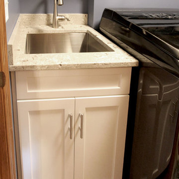 Laundry Room with White Cabinets and Rushbrook Quartz Countertop