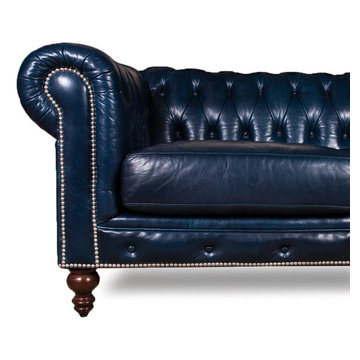 LUXURIOUS NAVY BLUE LEATHER CHESTERFIELD SOFA