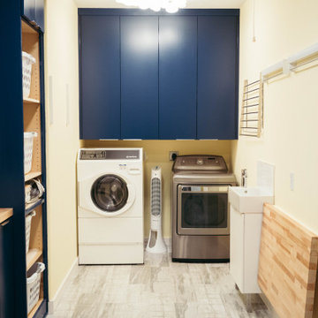 Modern Blue & White Kitchen and Laundry