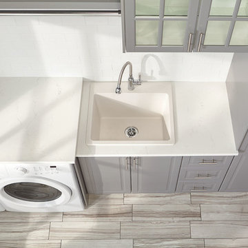 Quartz Classic Drop-In Laundry Sink with Perfect Drain, White