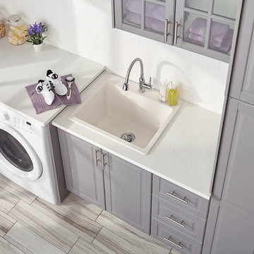 Quartz Classic Drop-In Laundry Sink with Perfect Drain, White