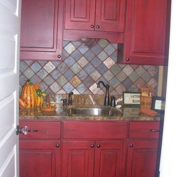 Red laundry room cabinets