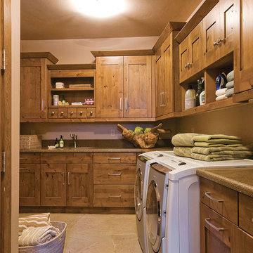 Rustic Laundry Room With Wood Accents
