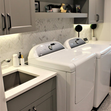 Showplace EVO Laundry Room in Concord Dovetail w/ Hickory Cognac Seating/Shelves