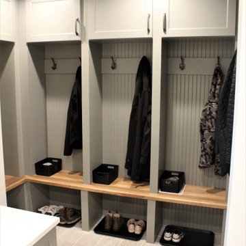 Showplace EVO Laundry Room in Concord Dovetail w/ Hickory Cognac Seating/Shelves