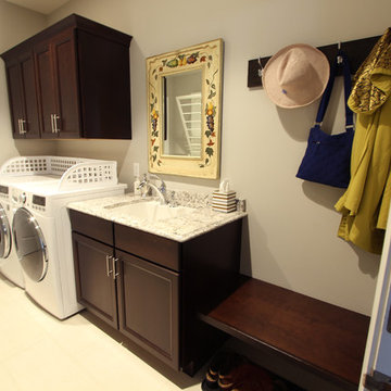 Side by Side Washer Dryer with Utility Sink and Extra Deep Wall Cabinets