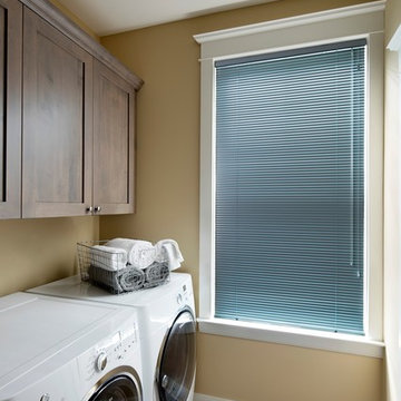 Simple, Organized Laundry Room | Aluminum Mini Blinds