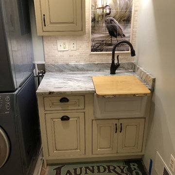 Small Laundry Room makeover w/Stackable W/D and Farm Sink