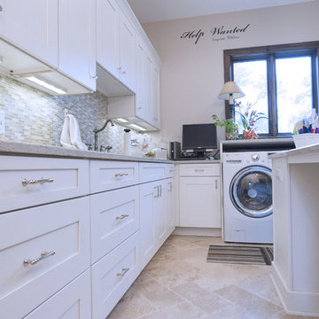 Transitional Multi-Purpose Laundry Room with Painted White Shaker Cabinets