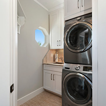 Transitional White Kitchen, Bar & Laundry