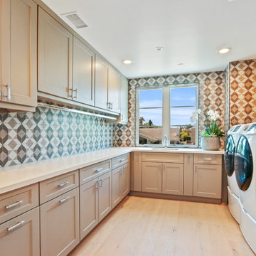 White and Gold Frameless Kitchen & Laundry Room
