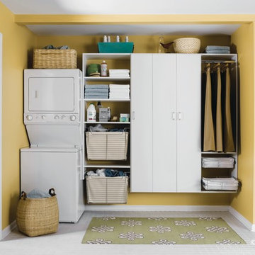 White Stacked Laundry Room