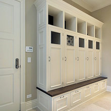 cabinet doors on "lockers" in mudroom.  ?could be stock upper cabinet