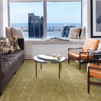 Living room - contemporary living room idea in New York with white walls